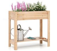 COSTWAY Raised Garden Bed, Wooden Elevated Planter Box with Storage Shelf & Drainage Holes, Flower Growing Box Container for Climbing Plants Vines Fruit (81 x 38 x 77cm)