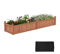 COSTWAY Raised Garden Bed, Wooden Planter Box Kit with Non-woven Liner, Movable Boards, Dividers & Drainage System for Climbing Vines Flower Vegetable, Outdoor Plant Grow Box Container (Reddish Brown)