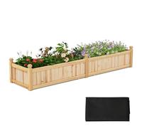 COSTWAY Raised Garden Bed, Wooden Planter Box Kit with Non-woven Liner, Movable Boards, Dividers & Drainage System for Climbing Vines Flower Vegetable, Outdoor Plant Grow Box Container (Natural)