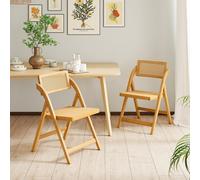 Costway Rattan Cane Folding Chairs Set Of 2 Bamboo Dining Chairs-Natural