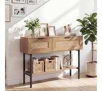 Costway Rattan Console Table Boho Entryway Table w/ Flip Doors & Open Shelf in Natural COSTWAY Natural
