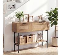 Costway Rattan Console Table Boho Entryway Table With Flip Doors & Open Storage Shelf-Natural