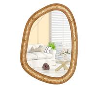 COSTWAY Rattan Decorative Wall Mirror, 85x60cm Large Irregular Wooden Framed Hanging Vanity Mirror, Rustic Wall Mounted Mirror Accent Decoration for Bathroom, Living Room, Bedroom and Hallway, Natural