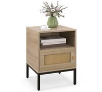 Costway Rattan Door Bedside Table Compact Nightstand Boho Style End Side Table