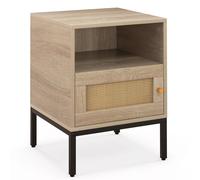 Costway Rattan Door Bedside Table Compact Nightstand Boho Style End Side Table in Natural COSTWAY Natural