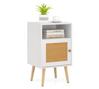 Costway Rattan Nightstand Bedroom Bedside Table PE Rattan Decorated Door in White COSTWAY White