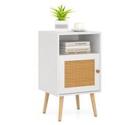 Costway Rattan Nightstand Bedroom Bedside Table Pe Rattan Decorated Door-White