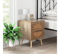 Costway Rattan Nightstand Bohemian Style Sofa Side Table End Table w/2 Drawers in Natural COSTWAY Natural