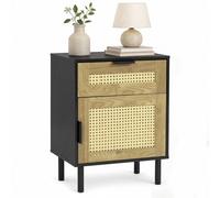 Costway Rattan Nightstand Boho Bedside Table End Table With Drawer