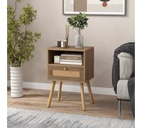 Costway Rattan Nightstand Boho End Table Drawer Shelf-Natural in Brown COSTWAY Brown