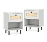 Costway Rattan Nightstand, Boho Style Bedside Table With Drawer And Open Storage Shelf