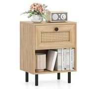 Boho Style Nightstand with Drawer and Open Storage Shelf - Naturtal