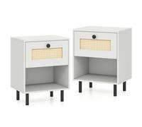 Costway Rattan Nightstand Sofa Accent End Table for Living Room White COSTWAY White