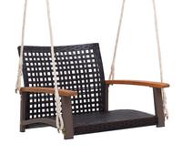 Costway Rattan Porch Swing Chair Patio Wicker Single Hanging Seat W/ Ropes