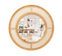 Costway Rattan Round Wall Mirror 65 cm Wooden Framed Mirror in Natural COSTWAY Natural