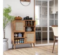 Costway Rattan Sideboard Modern Buffet Cabinet Kitchen Boho Accent Cabinet in Natural COSTWAY Natural