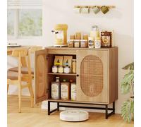 Costway Rattan Storage Cabinet 2 Door Buffet Sideboard w/Adjustable Shelf in Natural COSTWAY Natural