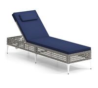 Costway Rattan Sun Lounger 6-Level Adjustable Garden Chaise Lounge Chair in Navy COSTWAY Navy