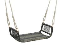 COSTWAY Rattan Swing Bench, Backless Single Hanging Swing Seat with Armrest & Hanging Ropes, Metal Frame Wicker Hammock Chair for Patio Garden Balcony Backyard Outdoor Use
