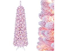Costway Realistic Fir Tree 110 Warm White Led Lights 8 Modes 295Branch Tips & Folding Metal Stand