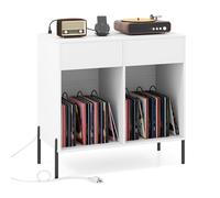 Costway Record Player Stand Double Wide Turntable Stand w/ Power Outlets in White COSTWAY White
