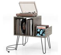 Costway Record Player Stand Holds Up To 145 Albums Modern End Table W/ Power Outlet