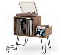 Costway Record Player Stand Holds Up To 145 Albums Modern End Table W/ Power Outlet