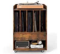 Costway Record Player Stand On Wheels Rolling Turntable Stand w/5 Compartments in Brown COSTWAY Brown