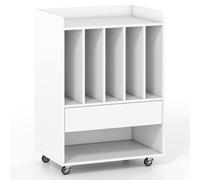 Costway Record Player Stand On Wheels Rolling Turntable Stand w/5 Compartments in White COSTWAY White