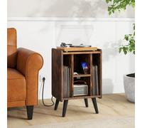 Costway Record Player Stand Vinyl Record Storage Side Table W/ Power Outlet, Brown