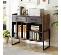 Costway Record Player Stand w/Charging Station 2 Drawers Vinyl Storage Cabinet in Brown COSTWAY Brown
