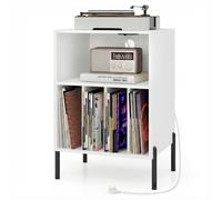 Costway Record Player Stand w/ Charging Station Vinyl Record Storage Cabinet in White COSTWAY White