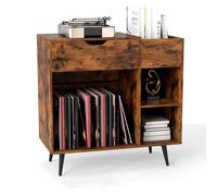 Costway Record Player Stand Wooden Turntable End Table With Built-In Power Strip