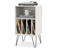 COSTWAY Record Player Stand, Wooden Turntable Stand End Sofa Side Table with 5 Shelves for 150 Albums, Metal Legs Vinyl Record Storage Cabinet Holder for Living Room Bedroom (White)