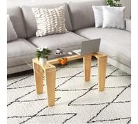 Costway Rectangle Coffee Table Modern Center Table W/ Tempered Glass Top & Rubber Wood Legs