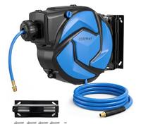 COSTWAY Retractable Air Hose Reel, 14m/15m + 1.5m Automatic Rewind Ceiling/Wall Mounted Reel with 180° Swivel Bracket & Brass Connector, 150/250 PSI Air Compressor Hose Reel (14m + 1.5m, 250 PSI)