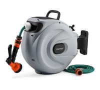 Costway Retractable Garden Hose Reel 1.5 Cm X 30 M Wall Mount Hose Reel W/ 8-Pattern Spray Nozzle-Grey