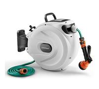 COSTWAY Retractable Hose Reel, 8 in 1 Nozzle Wall Mounted Garden Hose with 15+1M/20+2M/30+2M Pipe, Hose Locking Mechanism, 180°Swivel & Auto Rewind Design (with 8 in 1 Nozzle, 30+2M Pipe, 43x24x40cm)