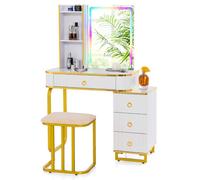 Costway Rgb Vanity Table Set Bedroom Dressing Table W/ Mirror & Lights-White