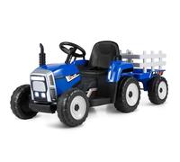 COSTWAY Ride on Tractor and Trailer, 12V Battery Powered Electric Kids Toy Car with Remote Control, LED Lights, USB & Bluetooth Music, Four Wheels Ride on Toys for Children Ages 3+ (Blue)