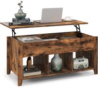 Costway Rising Center Table with Lift Top Hidden Compartment-Rustic Brown