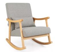 Costway Rocking Chair Upholstered Relaxing Recliner Armchair with Soft Cushion & Pillow in Grey COSTWAY Grey