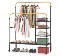 Costway Rolling Clothes Drying Rack Adjustable Double Rods Garment Rack Clothes Hanger in Black COSTWAY Black