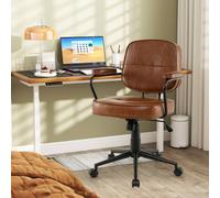 Costway Rolling Faux Leather Office Chair Modern Upholstered Task Chair in Brown COSTWAY Brown