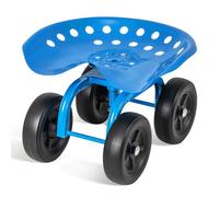 COSTWAY Rolling Garden Cart, Height Adjustable Outdoor Gardening Stool Trolley with 360° Swivel Seat, Heavy Duty Gardener Planting Workseat Scooter, 150kg Weight Capacity (Blue)