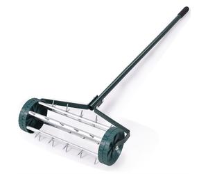Costway Rolling Garden Lawn Aerator Roller Rotary Push Tine Spike Soil Lawn Aerator Tool in Green COSTWAY Green
