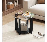 Costway Rolling Glass Round Coffee Table 2-Tier Cocktail Table w/Storage Shelf in Black COSTWAY Black
