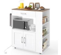 Costway Rolling Kitchen Island With Built-In Charging Station Kitchen Cart Table-White