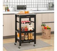 Costway Rolling Kitchen Storage Trolley Cart Cupboard Island Stainless Steel Counter Top