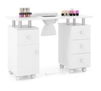 Costway Rolling Manicure Table Nail Table Station with 8 Lockable Wheels-White in White COSTWAY White